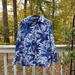 Talbots Blue White Tropical Button Up Blouse